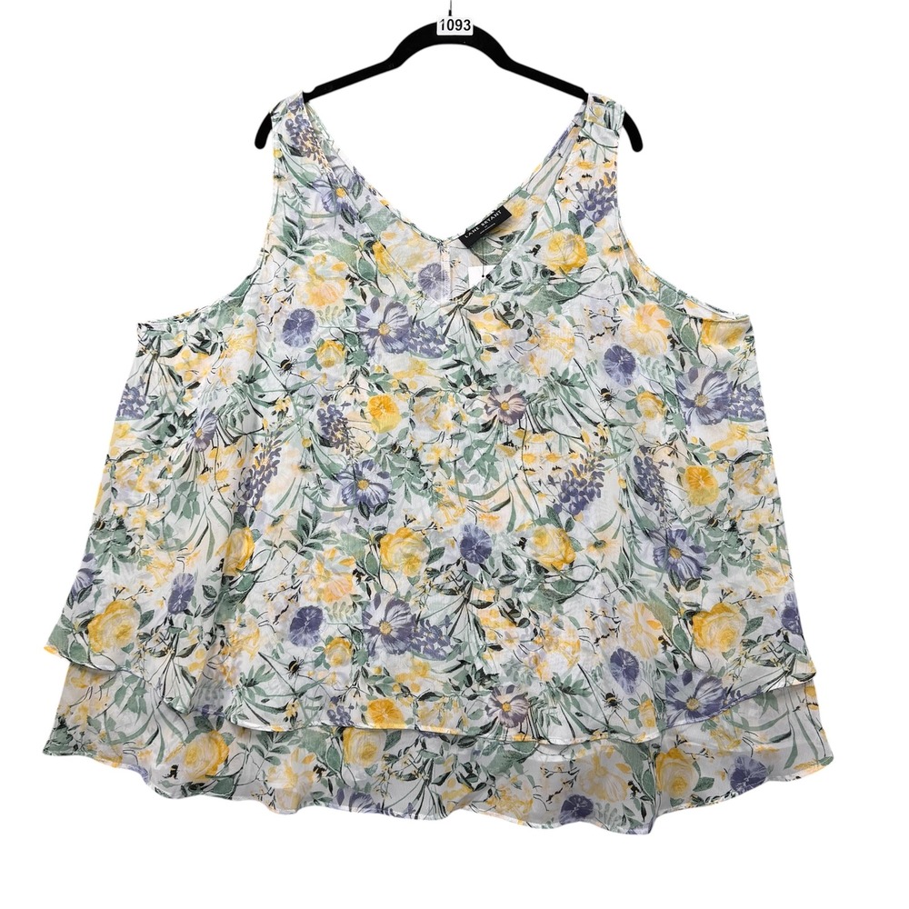 NWT Lane Bryant Tank Top Womens 22 Yellow Floral Romantic Feminine